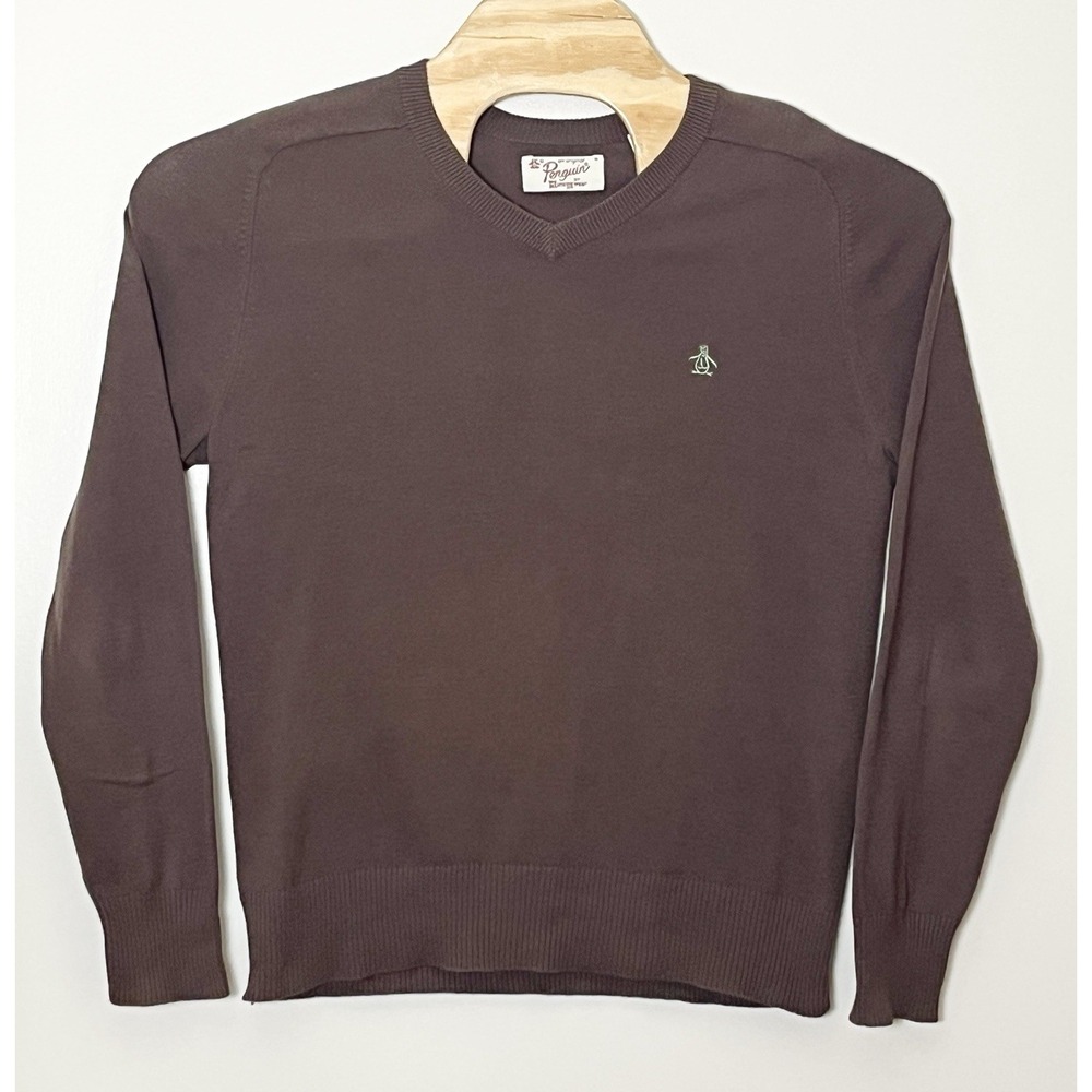 Original Penguin Sweater Men's Medium Brown V-Neck Preppy Professional Office